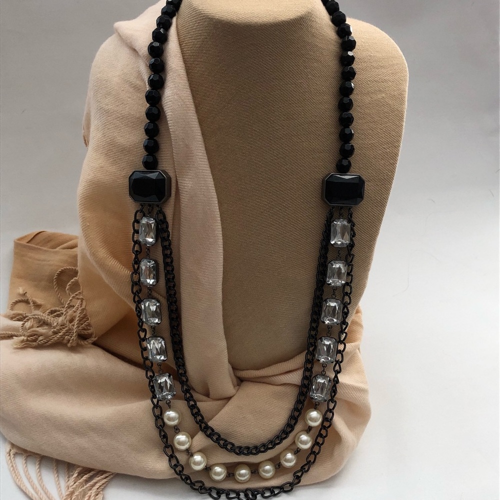 Sarah Coventry Swag Faux Pearl Rhinestone Necklace